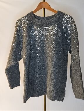 M&S Collection Sequin Embellished Knit Crewneck Raglan Sweater